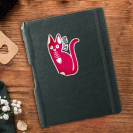 Sticker Cute Chat Papa Amusant Humour Rouge Et Blanc Poiss