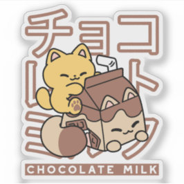Sticker Cute Chat Riding Chocolat Lait Carton Kawaii Art