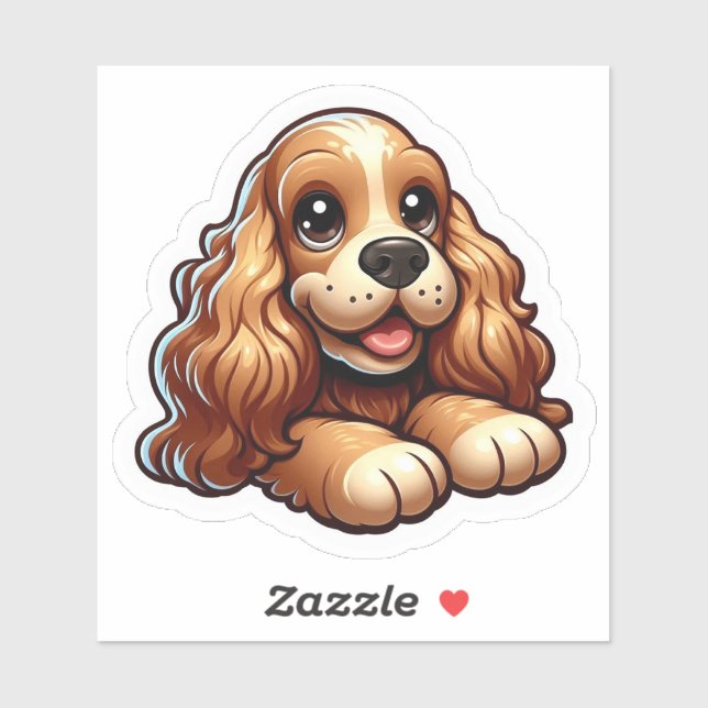 Sticker Cute Chibi Cocker Spaniel Puppy Face (Feuille)
