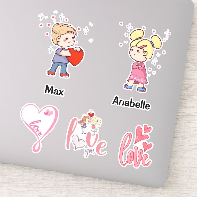 Sticker Cute Chibi couple nom personnalisable guillemets d (Détail)