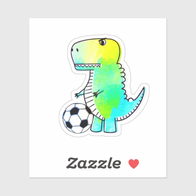 Sticker Cute Dinosaur Aime Le Football Aquarelle (Feuille)