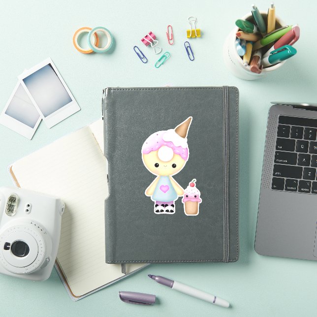 Sticker Cute Donut kawaii fille avec cupcake (Couverture iPad)