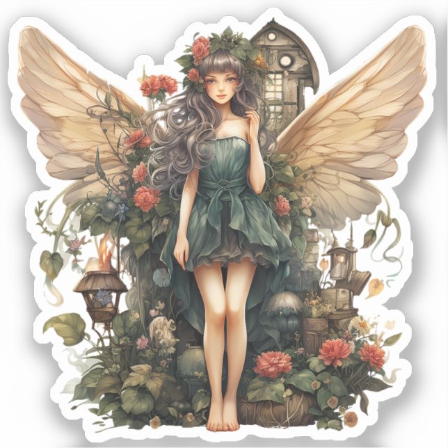 Sticker Cute Fairy Girl in Floral Garden (Recto)