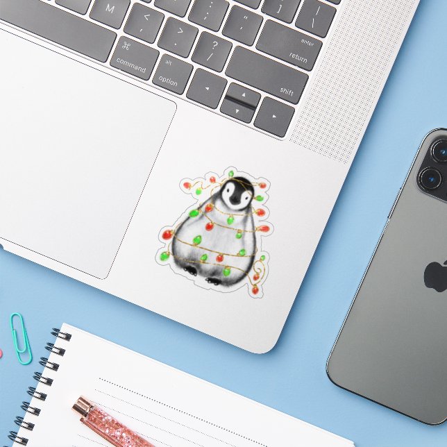 Sticker Cute Festive vacances Pingouins | vert plaid (Ordinateur portable avec iPhone)