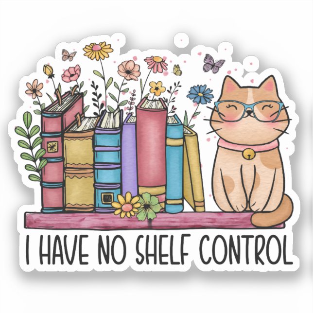 Sticker Cute Floral Livres et Chat Classic (Recto)