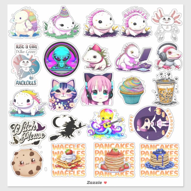 Sticker Cute Funny Crafting Axolotl, Kawaii (Feuille)