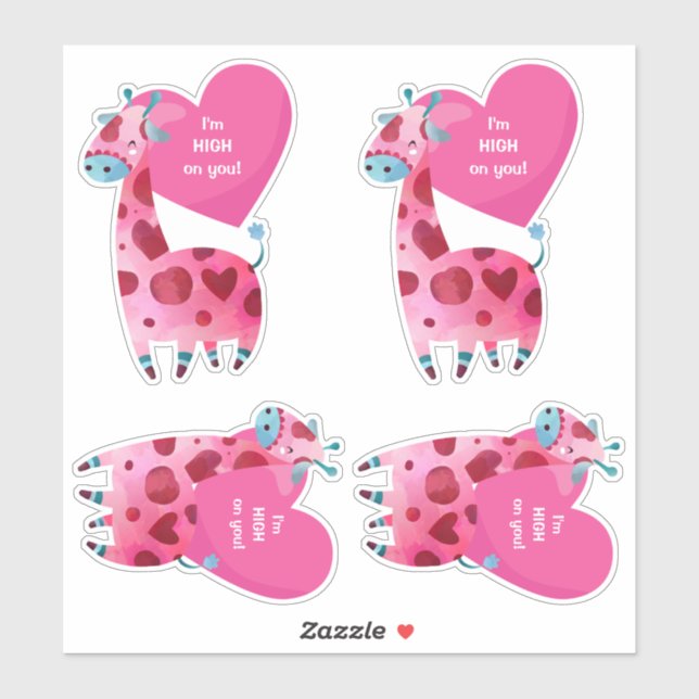 Sticker Cute Giraffe High sur vous Valentine Heart (Feuille)