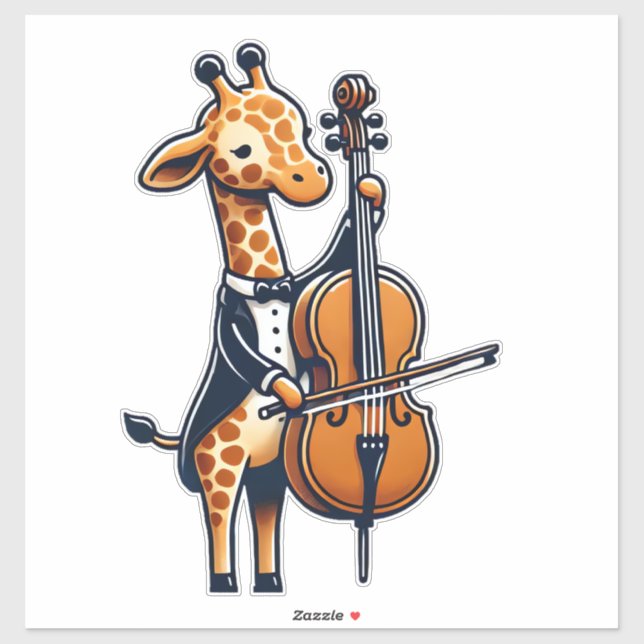 Sticker Cute Giraffe Jouer Cello Giraffes Musicien Musique (Feuille)