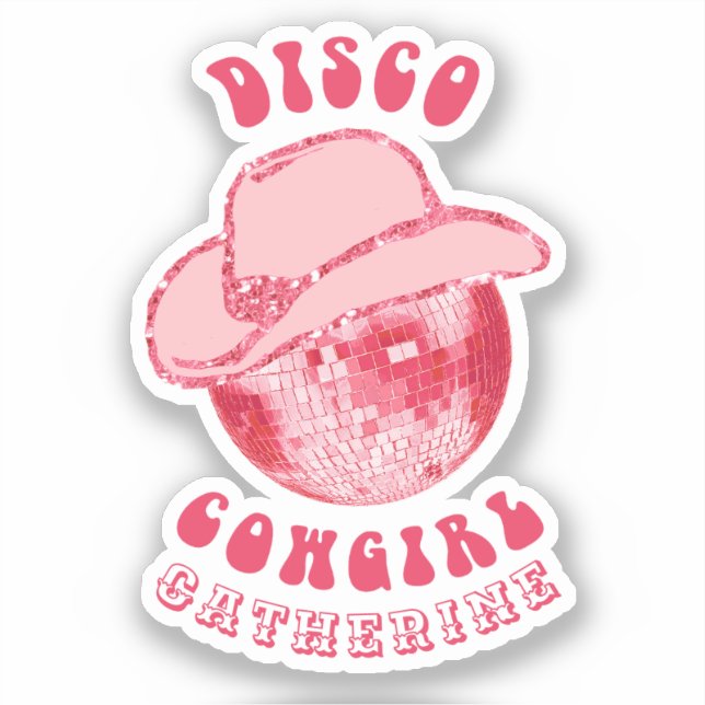Sticker Cute Girl Pink Disco Nom de la cow-girl (Recto)