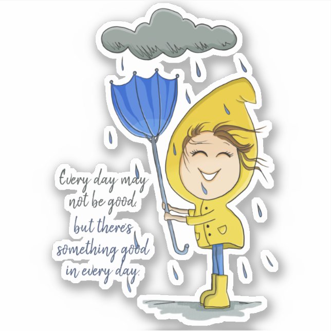 Sticker Cute Girl Rainy Windy Day Encouragement graphique (Devant)