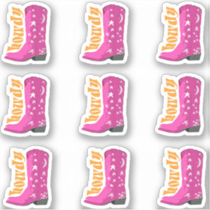 Sticker Cute Girl Rose les années 70 Cowgirl boot Howdy