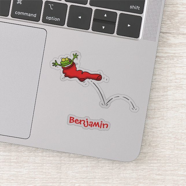 Sticker Cute grenouille dans une chaussette rouge saut de  (Détail)