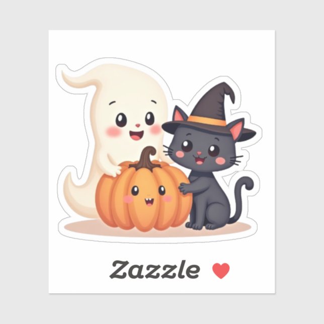 Sticker "Cute Halloween Squad | Kawaii Ghost & Citrouille (Feuille)
