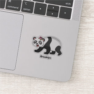 Sticker Cute happy panda bear with flower cartoon