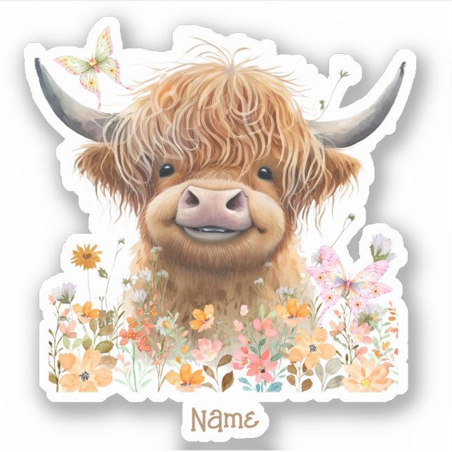 Sticker Cute Highland Cow Personnalisé (Devant)