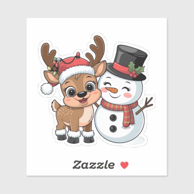 Sticker Cute Holiday Reindeer & Snowman (Feuille)