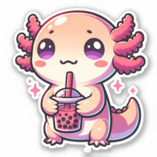 Sticker Cute Kawaii Axolotl avec thé à bulle