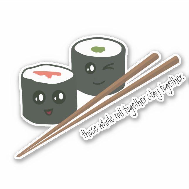 Sticker Cute Kawaii Caractères Sushi Chopsticks (Devant)