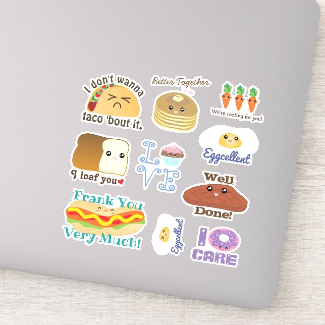 Sticker Cute Kawaii Cartoon Food Doodle Funny Puns Dit (Détail)