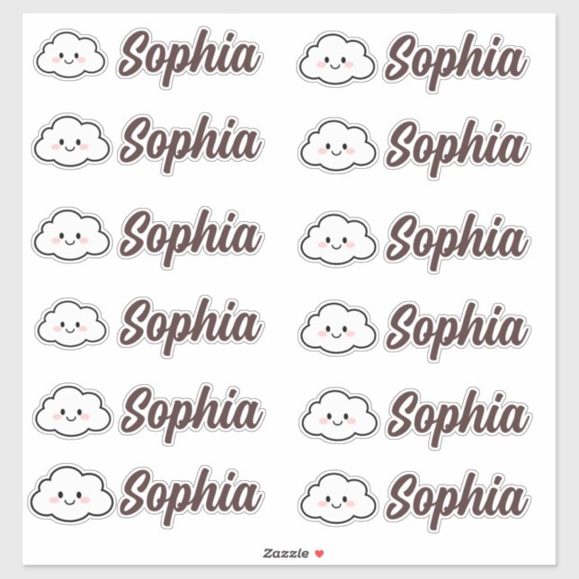 Sticker Cute Kawaii Cloud Nom personnalisé (Feuille)