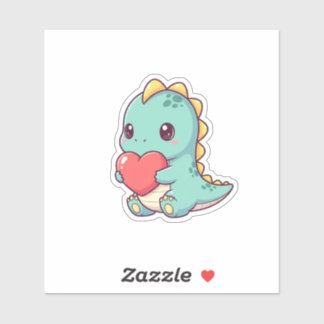 Sticker Cute Kawaii Dinosaur tient un coeur
