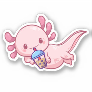 Sticker Cute Kawaii Funny Axolotl Boba Bubble Tea