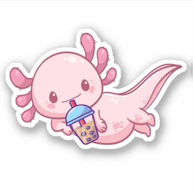Sticker Cute Kawaii Funny Axolotl Boba Bubble Tea (Devant)