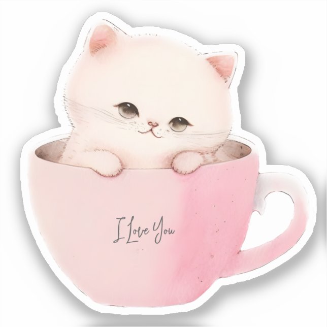 Sticker Cute Kitten dans une Tea up (Recto)