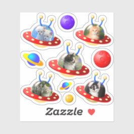 Sticker Cute Kittens Chats en OVNI Alien de soucoupes vola