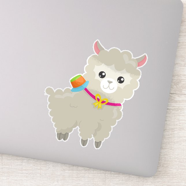 Sticker Cute Llama, Alpaca, Petite Llama, Llama Avec Casqu (Détail)
