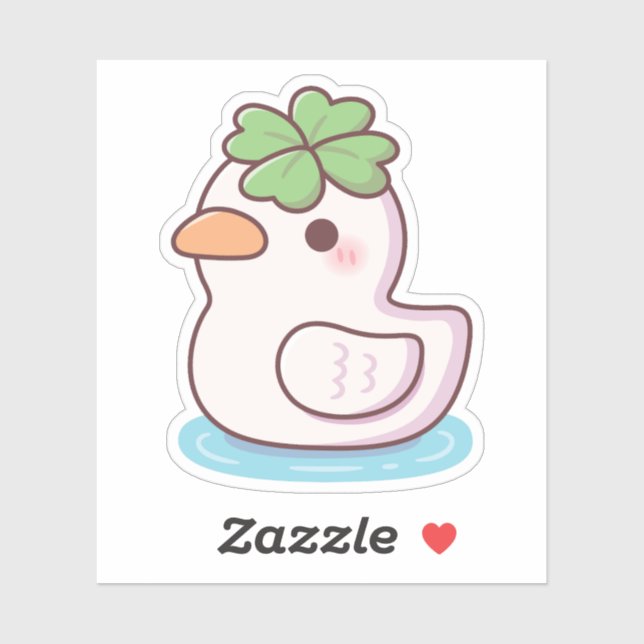 Sticker Cute Lucky Ducky Four Leaf Clover (Feuille)