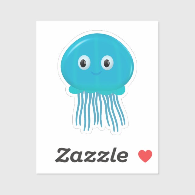 Sticker Cute méduse Cartoon Dans L'Océan Bleu (Feuille)