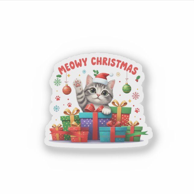 Sticker Cute Meow Christmas Kitty (Devant)