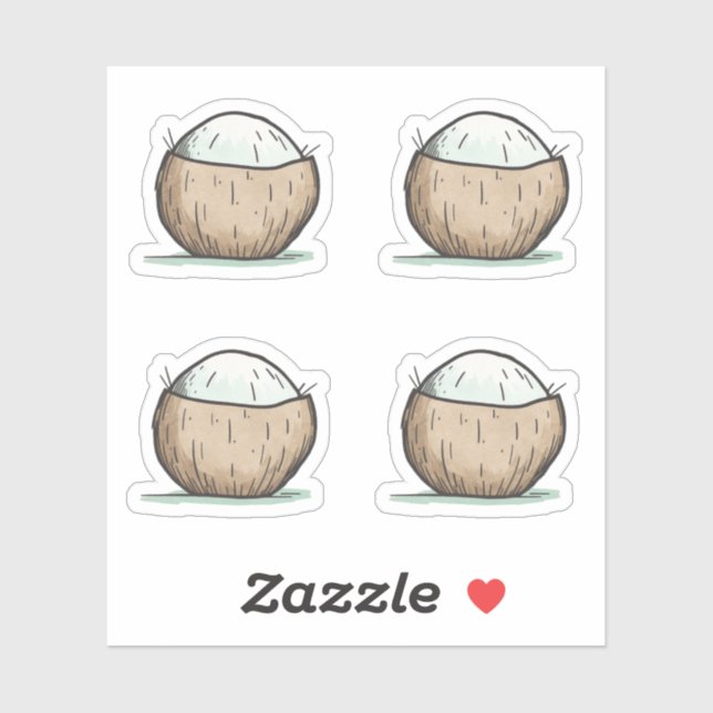 Sticker Cute noix de coco aquarelle (Feuille)