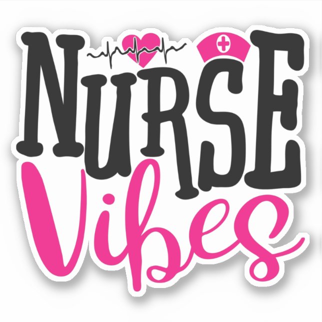 Sticker Cute Nurse Vibes Hot Rose Black Typographie (Devant)