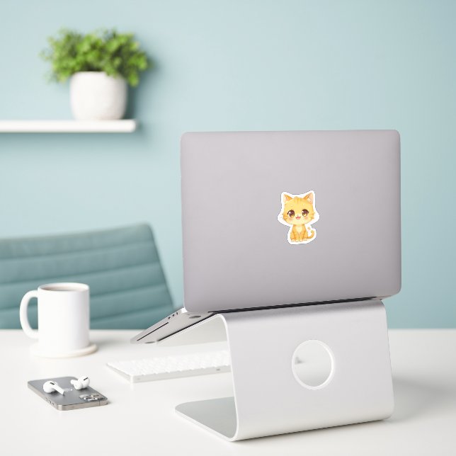 Sticker Cute Orange Kitten (Ordinateur portable sur le bureau)