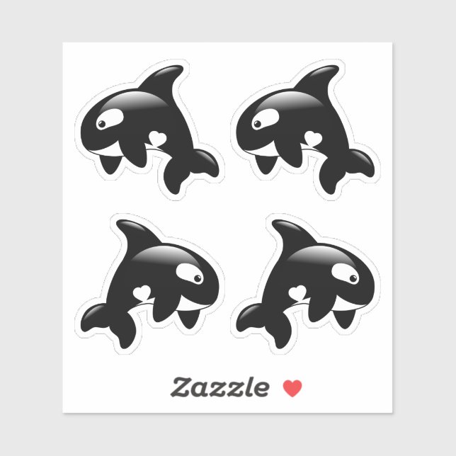Sticker Cute Orca Killer Whale, Ensemble de 4 (Feuille)