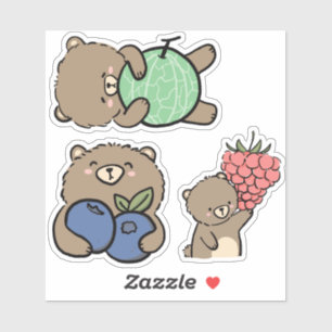 Sticker Cute Ours Brown Kawaii aux fruits