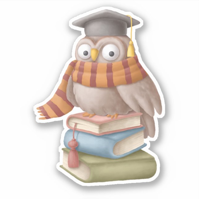 Sticker Cute Owl School Book Lecture amusante (Devant)