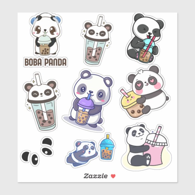 Sticker Cute Panda Bobble Tea Kids (Feuille)