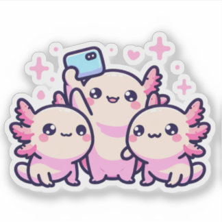 Sticker Cute Pastel Axolotls Nouveautés Selfie Vinyl