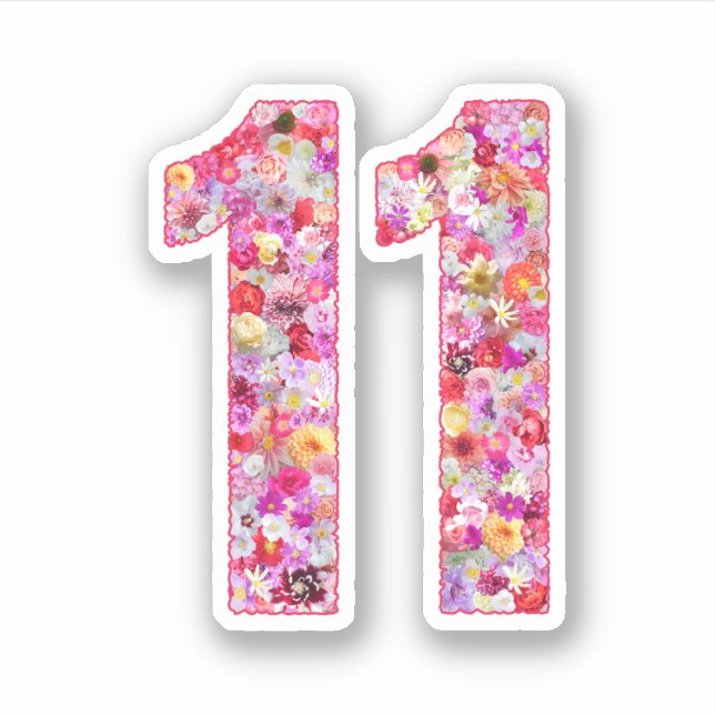 Sticker Cute Pink Decorative Botanical Floral Number 11 (Devant)