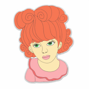 Sticker Cute Red Curly cheveux Petite fille dessin animé