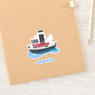 Sticker Cute red fishing trawler boat cartoon