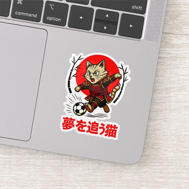 Sticker Cute Samurai Cat Soccer - For Laptops & Water Bott (Détail)