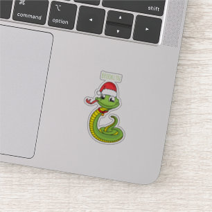 Sticker Cute serpent vert avec chapeau santa dessin animé