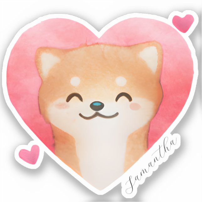 Sticker Cute Shiba Inu dans un coeur (Recto)