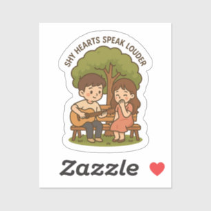 Sticker Cute Shy Love Guitare Couple