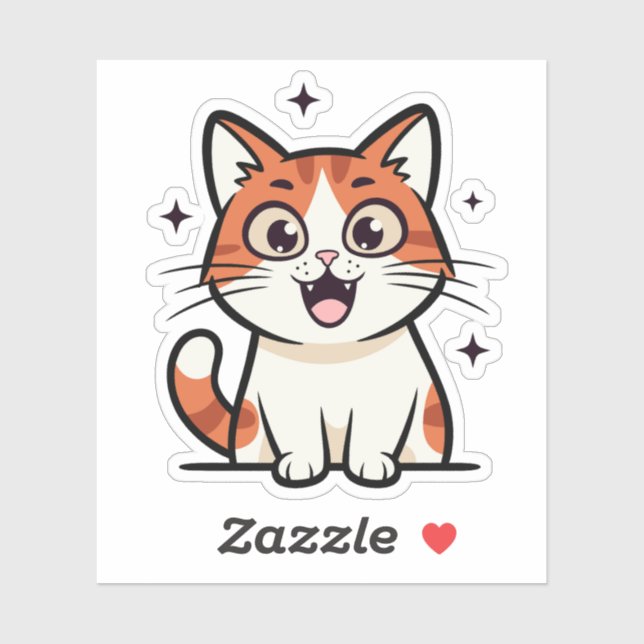Sticker Cute Smiling Cat Cartoon (Feuille)