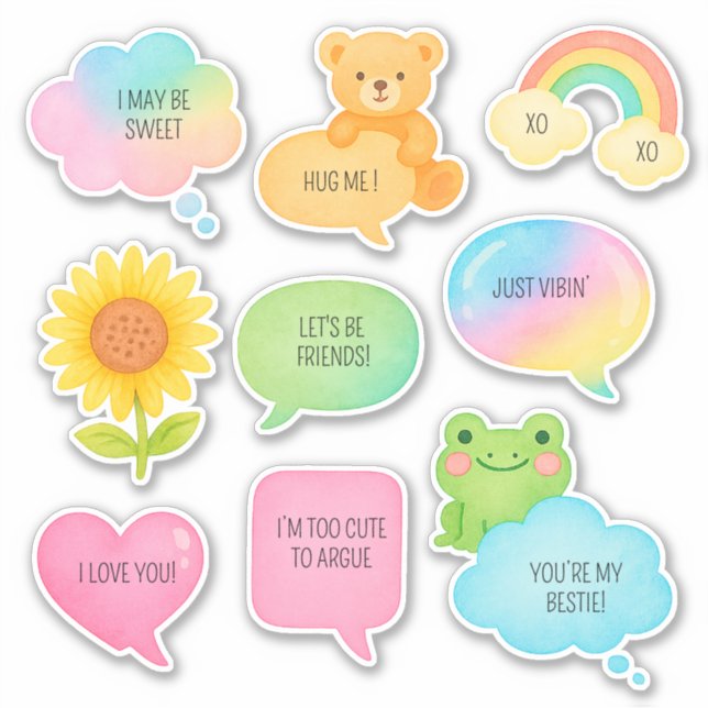 Sticker Cute Speech Bubbles enfants scrapbook conversation (Devant)